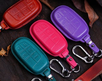 Leather Key Fob Cover 2024  Chryslerr 1500, Grand Cherokee, Durango Srt, Fi 500, Compass, Challenger, Charger, Dart Keyless Accessory