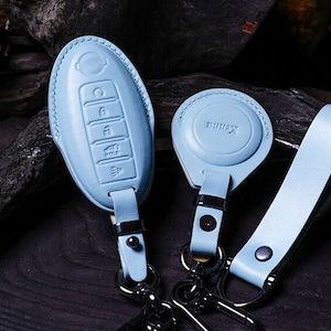 All Nissan Custom Leather Key Fob Covers 2006-2025 with AirTag Holder – Fits Rogue Nismo Armada Ariya Murano Altima  Kicks – Personalized