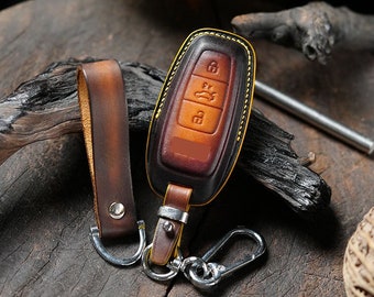 Leder Schlüsselanhänger Abdeckung Handgefertigte Auto Fernbedienung Fall für A1, A3, A4, A5, A6, A7, Q3, Q5, Q7, E-tron, S-Line, Avant, Veg Tan Halter Schlüsselbund