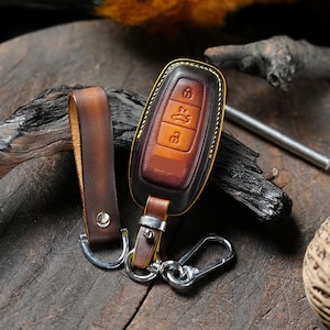 Leather Key Fob Cover Handcrafted Car Remote Case for A1, A3, A4, A5, A6, A7, Q3, Q5, Q7, E-tron, S-Line, Avant, Veg Tan Holder Keychain