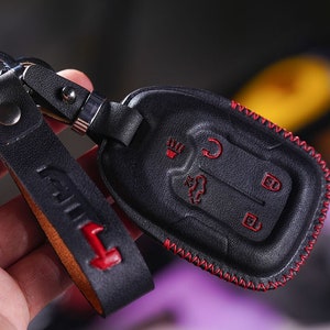 Leather Key Fob Cover GMC Sierra AT4  Paint Color 2008 - 2025 siera AT4X Denali, Chevy Silverado Z71  Rst ZR2, Remote Holder Keychain