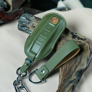 Porsche 911 718 Cayenne Macan EV  Taycan Panamera 2008-2025  Leather Key Fob Cover | Premium Handmade Case with Keychain | Dad Gift Idea