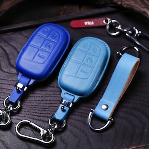 Leather Key Fob Cover for Chrysslerr Pacifica Charger Challenger Durango SRT Grand Cherokee Compass 2011-2024 Cute Accessories Gifts for Him