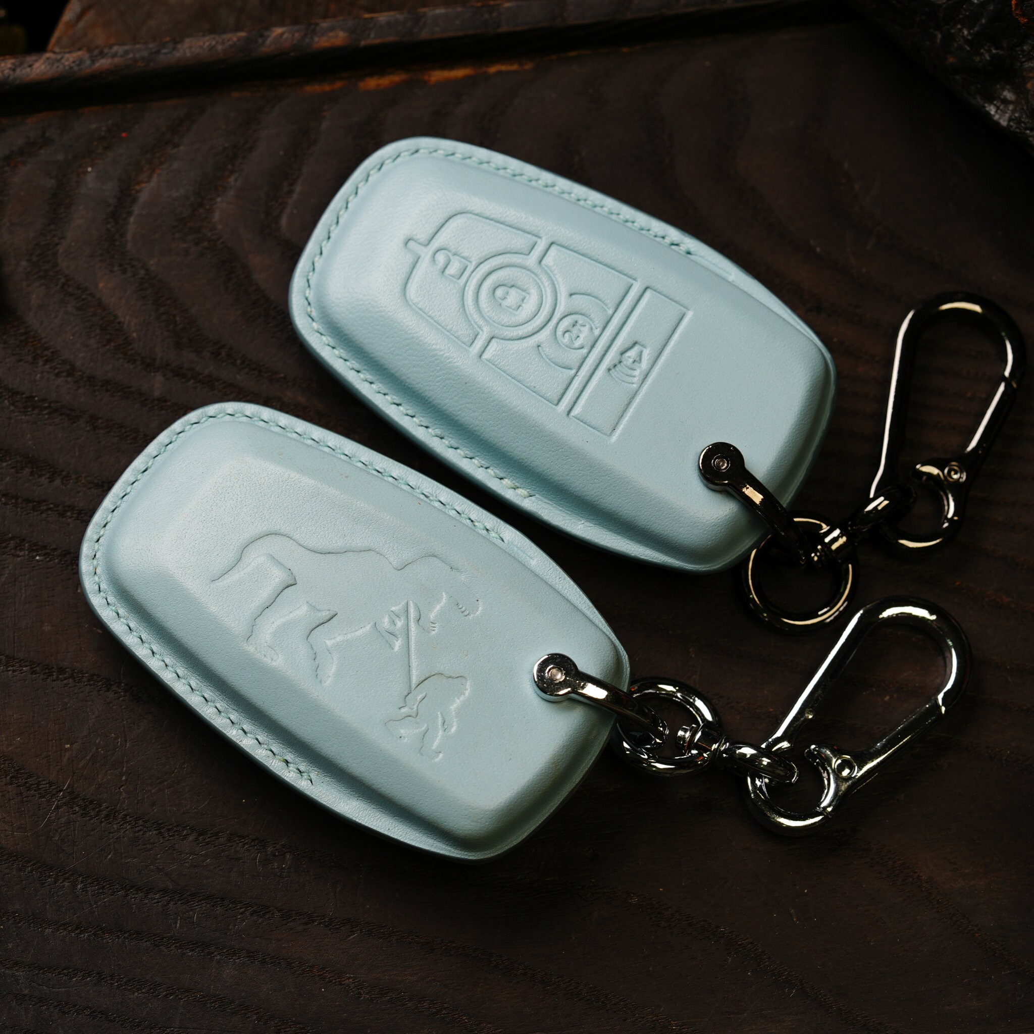 Bronco Dinosaur Sasquatch 2023-2024  Sport Leather Key Fob Cover Case Keyless Remote Holder Custom Keychain Keyring Horse Pony Gift For Dad