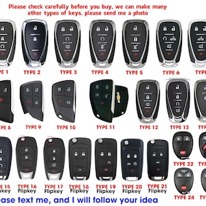 May include: A collection of 25 different car key fobs, each with a unique design. The keys are black and silver, with various button configurations. Text at the top reads "Please check carefully before you buy, we can make many other types of keys, please send me a photo."