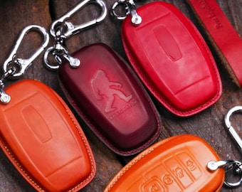 Handmade Leather Key Fob Cover, Car Key Case Compatible with Lincoln Navigator Aviator Nautilus Corsair, Protective Keychain Holder