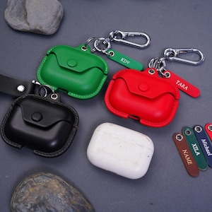 Alle AirPods leren hoesjes – past op Pro, Pro 2, 2, 3, 4 – Gepersonaliseerd, op maat gegraveerd, echt leer, meerdere kleuren – Zinvol cadeau