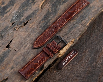 Ostrich Brown Leather Watch Strap Sizes 18mm 19mm 20mm 21mm 22mm