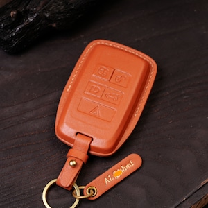9-Type Leather Key Fob Cover Case for Rover Fits Range Sport, Evoque, Freelander, Vogue, LR Velar, Defendes Key Remote Holder with Keychain