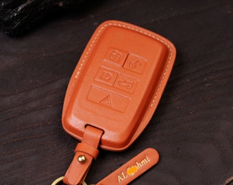9-Type Leather Key Fob Cover Case for Rover Fits Range Sport, Evoque, Freelander, Vogue, LR Velar, Defendes Key Remote Holder with Keychain