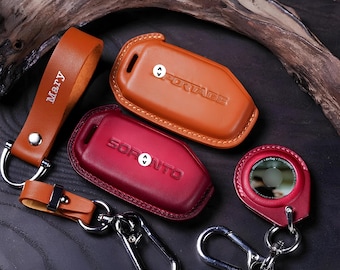 KiA Leather Key Fob Cover AirTag 2020-2025 for Sportage, Sorento,K5,K3 Telluride, EV6, EV9, Forte, Stinger, GT line Keychain Accessory