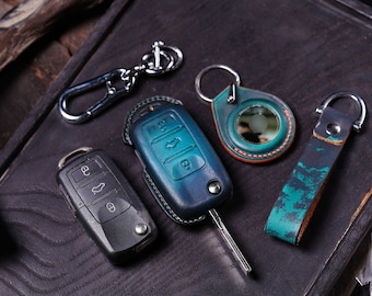 VW Leather Key Fob Cover Atlas, Jetta, Golf, Tiguan 2022-2023 w AirTag - Premium Case for Secure Remote Protection, VW Accessories Birthday