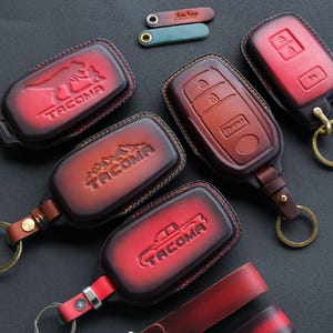 Personalized Leather Key Case Tundra TRD Pro w AirTag Holder Custom Logo, Gift for Him - Premium Key Fob Cover for 2022-2023 Toy Tundra