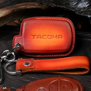 Personalized Toyota Tacoma 2021 - 2024 Leather Key Fob Cover TRD Pro, Rav4, Camry, Sequoia, Sienna, Highlander Perfect Gift for Him or Her