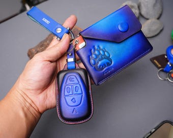 VinFast VF8, VF9 leren sleutelhangercover - slimme sleutelloze houder met slanke portemonnee Accessoires voor afstandsbedieningshouder | Gepersonaliseerd | Individueel verkocht