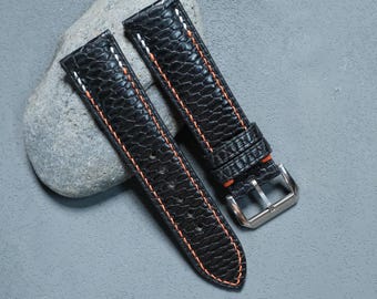 Beaver lederen zwarte horlogeband, Beaver lederen banden 17 mm 18 mm 19 mm 20 mm 21 mm 22 mm 23 mm 24 mm Zinvol verjaardags- en kerstcadeau