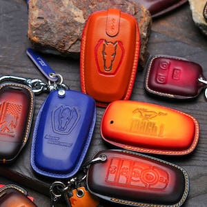 Mustang Leather Key Fob Cover – Handcrafted for 1993–2025 Mach-E, GT, Shelby, Dark Horse, GTD, Mach 1, Coyote V8 – Multi Colors, Gift Idea