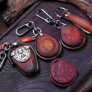 Funda de cuero para llavero Harley - Street Bob Fat Boy Street Glide CVO Low Rider, Breakout, Skull Punk. Soporte para llavero remoto.