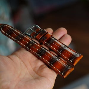 Patina Brown Aligatoor Leather Watch Strap Hornback Customizable Sizes 14mm 15mm 16mm 18mm 19mm 20mm 21mm 22mm 23mm 24mm Birthday Gift