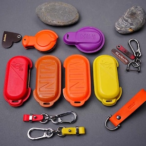 Mini 2006–2025 Leather Key Fob Cover – Fits Mini Hatch Countryman Clubman, Cooper S, F & R Series  Keyless Remote Holder with Keychain Gift
