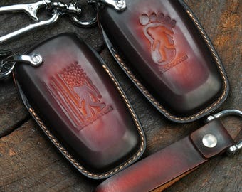 Leather Key Fob Cover for bronc0Sport SUV, Keyless Remote Holder, USA Flag Keychain, Fits Big Bend, Outer, Everglades Badlands Style