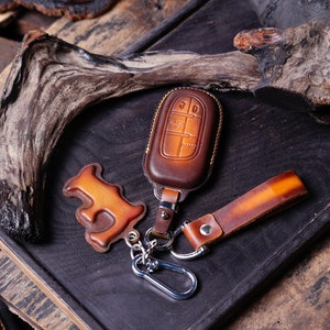 Personalized Leather Key Fob Cover Dogde Challenger Charger SRT Hellcat Scat Pack Demon Super Dart Durango Chrsyller Models w Air Tag 2011