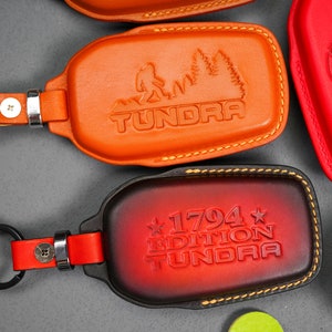 Leather Key Fob Cover for Toyota Tundra TRD Pro 2021-2023 - Custom Case with Tundra Emblem, Remote Holder for Tundra Truck and Pickup