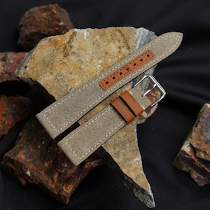 Handmade Custom Edge Paint Color Sailcloth Mix Watch Straps in Grey & Brown, Custom Sizes 16mm 18mm 20mm 22mm Premium, Perfect for Any Watch