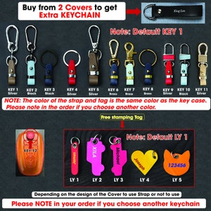 Puede incluir: Una selecci&oacute;n de llaveros con correas y etiquetas de diferentes colores. Los llaveros est&aacute;n etiquetados con n&uacute;meros y colores, como "KEY 1 Silver" y "KEY 2 Black". La imagen tambi&eacute;n muestra una nota que dice "Compra 2 cubiertas para obtener un llavero adicional".