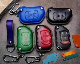 WranglerE GrandCherokee Renegadel 2012-2025 Keyless Remote Holder Custom Leather Keychain Holster Wagoneer Key Fob Cover Case for All Models
