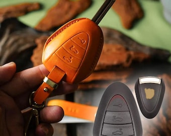 Étui porte-clés en cuir Cayman, Boxster, Carrera, Targa, Turbo S 2005–2025, 911 997, porte-clés avec télécommande, personnalisation du logo et du nom