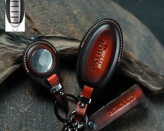 Patina Leather Key Fob Cover for Armada, Leaf, X-trail, Rogue, Maxima, Murano, Altima, Versa, Sentra, Pathfinder  with Air Tag Personalized