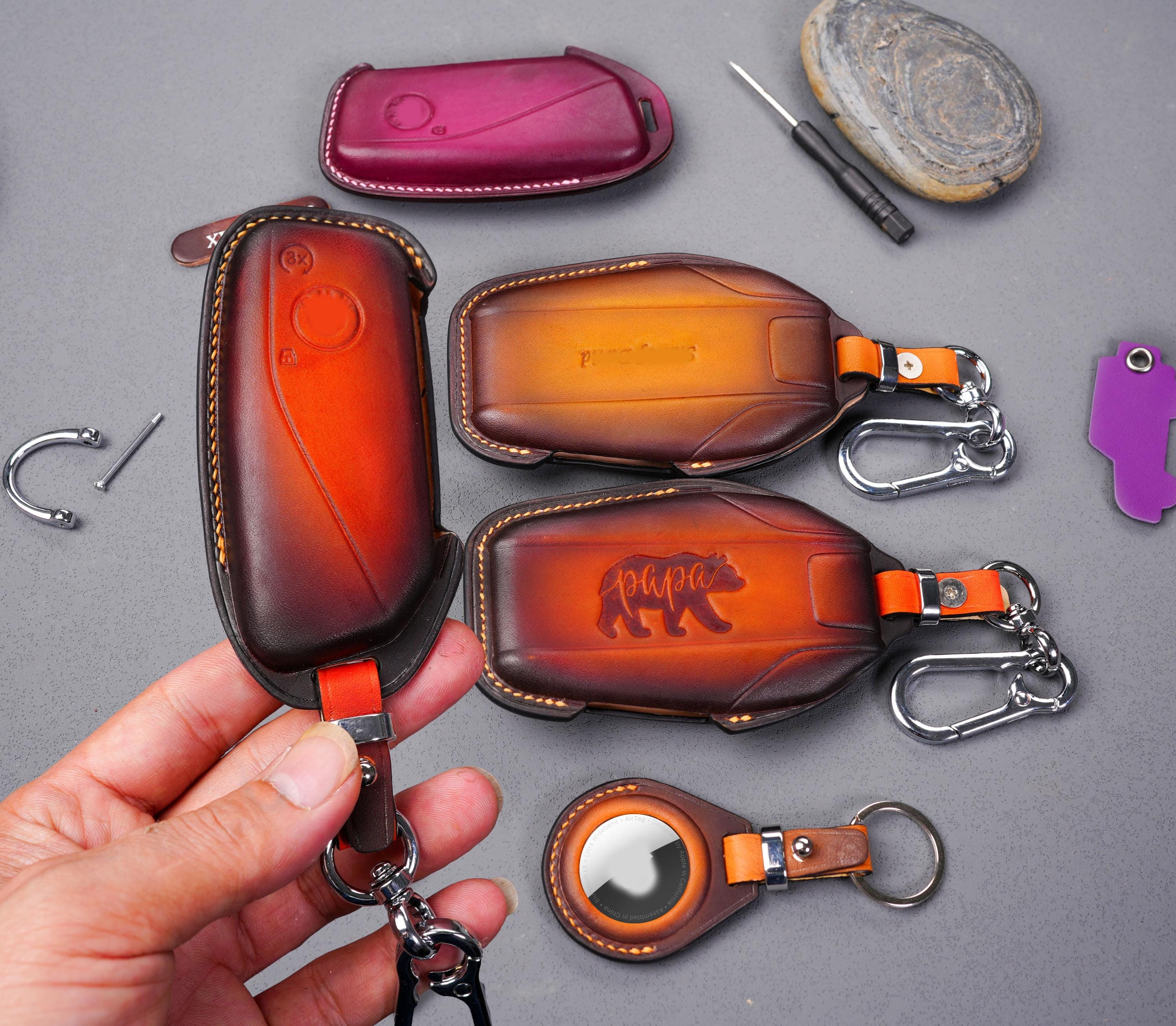 LEATHER Key Fob Cover For 23- BMW X7 Remote Case Chain 2024 X5 X1 i7 XM 7 Series