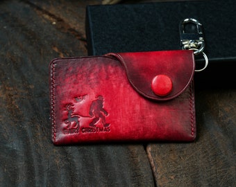 Personalized Sasquatch Leather Keychain Wallet Custom Card Holder Key Chain Small Pouch Mini Coin Purse Genuine Leather Card Holder Dad Gift