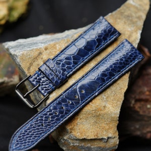 Ostrich Foot Leather Watch Band, Navy blue Color Strap, Sizes 14mm 16mm 18mm 19mm 20mm 21mm 22mm 23mm 24mm 26mm, Christmas Birthday Gift