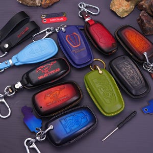 Mustang Mach-E Leather Key Fob Cover – Custom for Premium, GT, Rally, Select, Dark Horse, mach 1| Personalized & Stamped Remote Holder Case