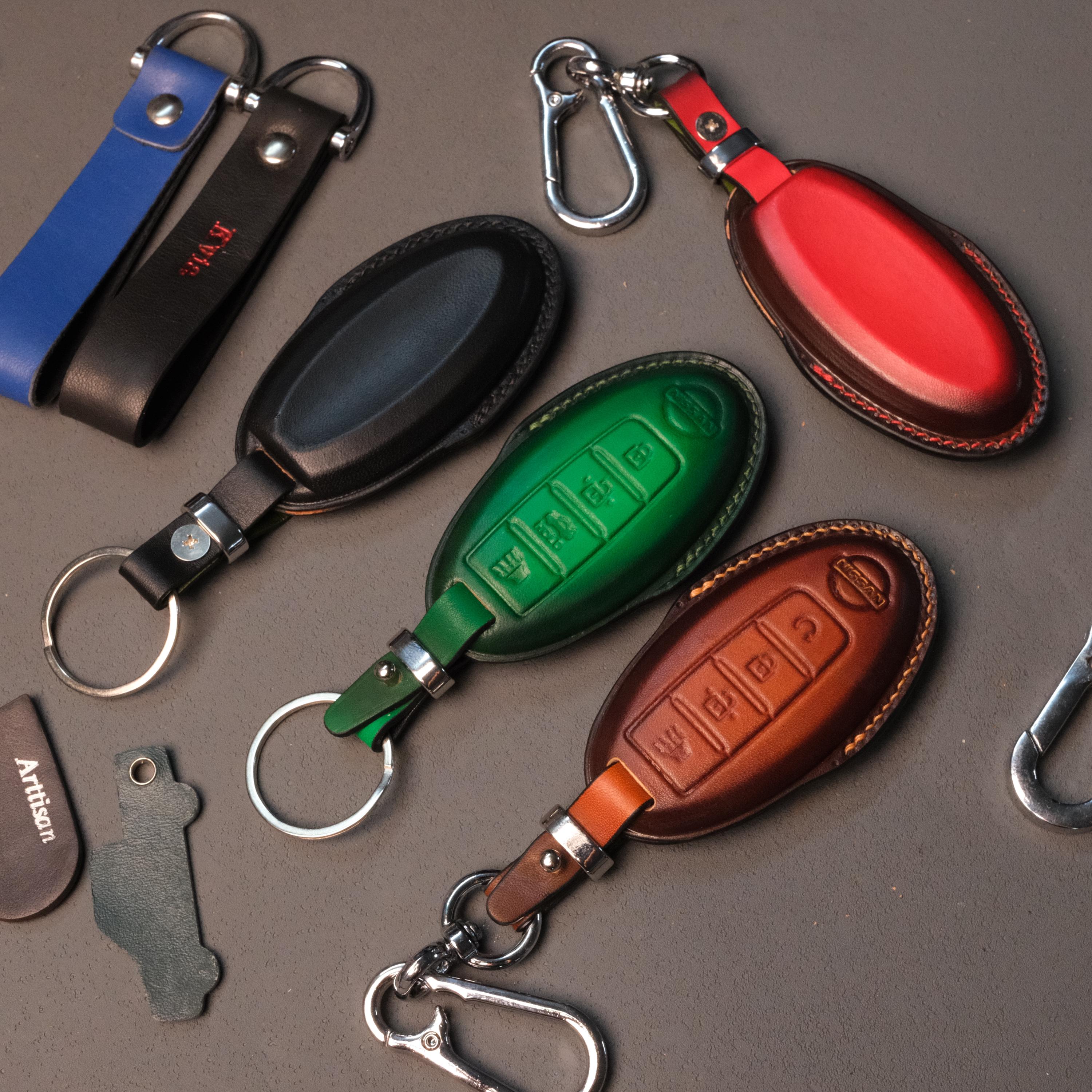 Leather Key Fob Cover for Nisan Rogue, Murano, Maxima, Altima Durable Keychain Protector Case for Versatile Models Nissan Accessories