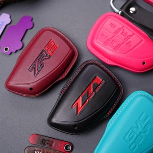 Leather Key Fob Cover Fits Chevy Z71 , Z71 HD  Silverado Colorado ZR2, Trail boss Tahoe Suburban  High Country RST 2500Hd Custom Paint Color