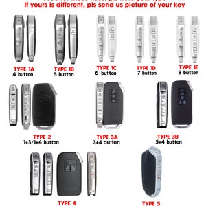 May include: Diagram showing different types of car keys with varying numbers of buttons. The keys are labeled with their type and number of buttons.  The text reads "Used for these keys, pls note your type. If yours is different, pls send us picture of your key."