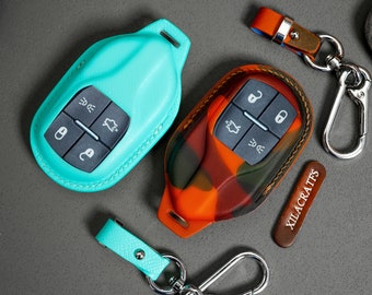 Maserati Levante MC20 GranTurismo leren beschermhoes Quattroporte 2015-2025 Op maat gemaakte handgemaakte leren sleutelhangerhoezen | Meerdere kleuren