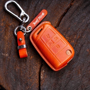 VW Atlas Tiguan Touareg Arteon Jetta Passat Teramont Leather Fob Cover & Keychain Premium Volvagen Accessory for Secure Remote Protection