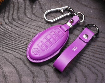 All Nissan 2007-2025 Leather Key Fob Cover for Rogue, Sentra, Maxima, Altima, Versa, Pathfinder, Armada, Juke, Kicks, Leaf, Quest  Keychain
