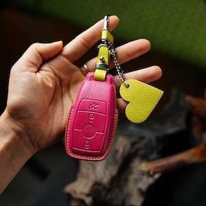 Epsom Leather Mix Color Key Fob Cover for GLC, GLE, GLA 4MATIC Handcrafted Protector Case, Keyless Entry Remote, Gift for Him, Birthday Gift