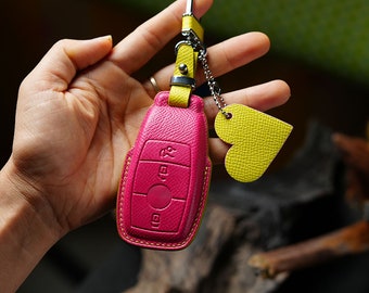 Epsom Leather Mix Color Key Fob Cover for GLC, GLE, GLA 4MATIC Handcrafted Protector Case, Keyless Entry Remote, Gift for Him, Birthday Gift