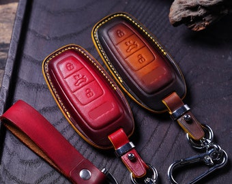 Fist Audi Handmade Leather Key Fob Case – Fits A Series, Q Series, e-tron & GT Smart Key Cover, Custom Keychain Gift, 60 Colors Available