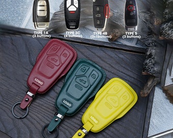 Benutzerdefinierte Leder Schlüsselanhänger Abdeckung für Audi Modelle: A1-A8, Q2-Q8, R8, S1-S8, RS3-RS6, E-Tron Inklusive Schlüsselbund Halter Premium Geschenk für Sie oder Ihn