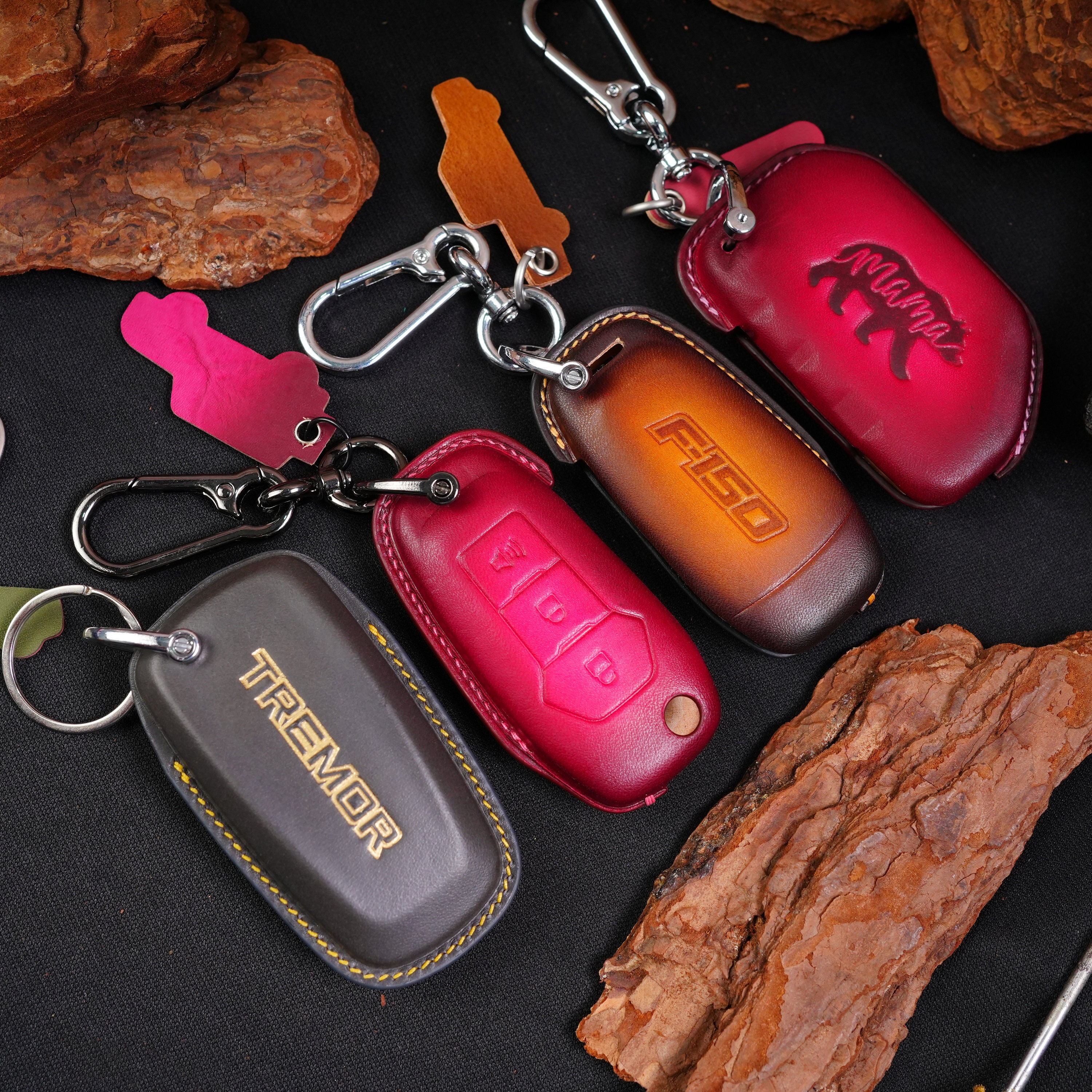 Ford F-Series Tremor F150 F250 F350 Maverick Ranger Leather Key Fob Cover, Flip Key Shell for 2023 Super Duty Lariat XLT, Keychain Accessory