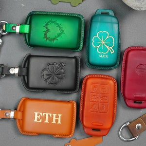 All Volvo Personalized Leather Key Fob Cover for EX30, XC40, XC60, XC90, XC70, S60, S80, S90, C30, V70, V90 - Keyless Holder Custom Stamp