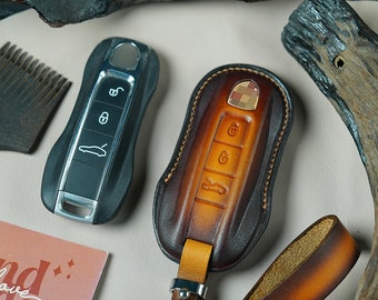 Premium Leather Key Fob Cover Compatible with Porsche 911 718 Cayenne Macan Taycan Panamera 2015–2026, Multiple Color Options