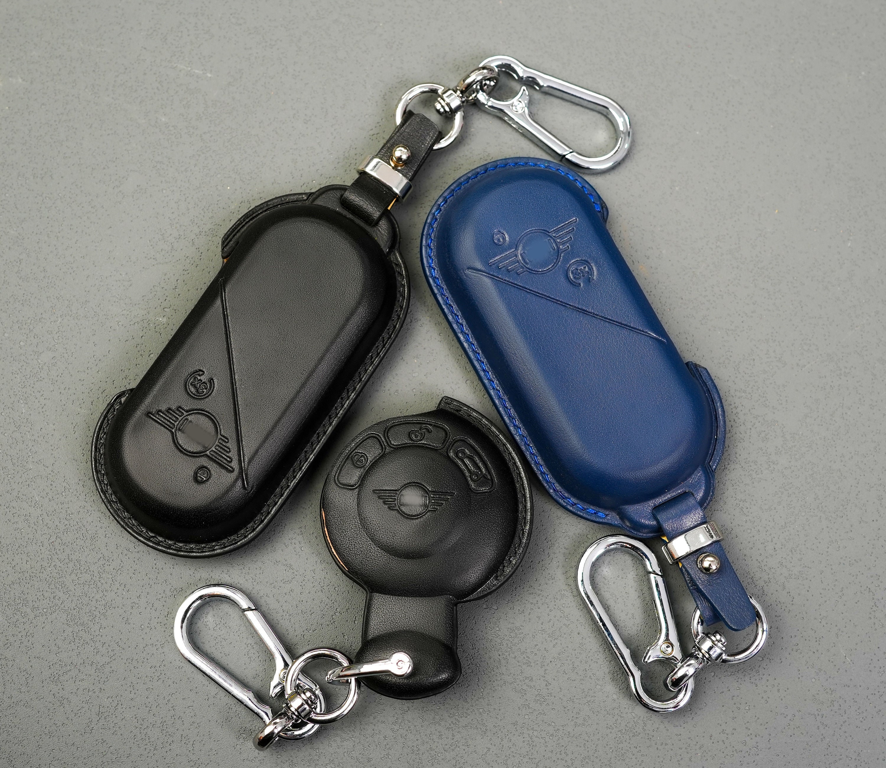 Custodia Portachiavi Auto In Pelle Bovina Con Blocco RFID | Borsetta Protettiva Per Telecomando, Con Cerniera, Adatta Anche Per Carte E Monete - Blu